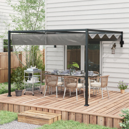 UK Local Outsunny 2 X 3m Lean To Steel Pergola, With Moving Fabric Canopy - Dark Grey