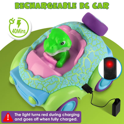 US Local 2Pack Dinosaur Remote Control Cars For Toddlers Rechargeable RC Cars With Light Music Birthday Gift For Boys Girls Aged 3 4 5 6 Years Old Christmas New Year Gift