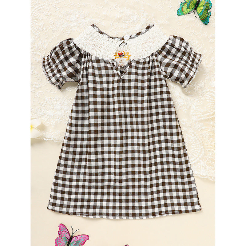 Infant Baby Girls Thanksgiving Dress Turkey Print Casual Short Sleeve Plaid Party Costume Dresses