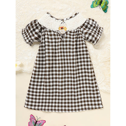 Infant Baby Girls Thanksgiving Dress Turkey Print Casual Short Sleeve Plaid Party Costume Dresses