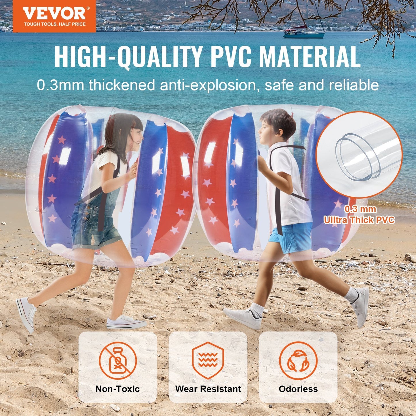 US Local VEVOR Inflatable Bumper Balls 2-Pack 4FT 1.2M PVC Sumo Zorb Balls For Kid & Teen