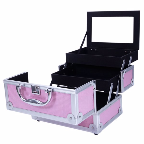 US Local Handheld Top Double Opening Aluminum Alloy Makeup Case With Mirror