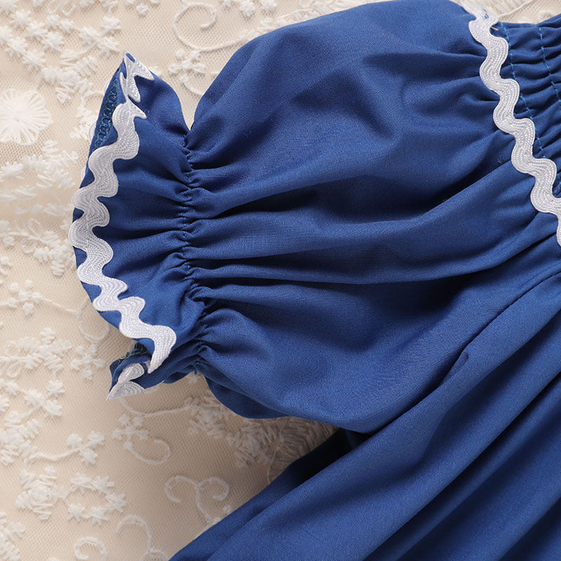 US Local Toddler Infant Girl Christmas Santa Embroidery Short Sleeve Princess Party Dress Smocked Baby Girl Clothes