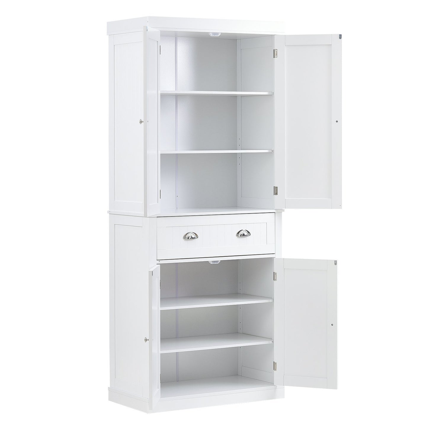 VEVOR  Kitchen Pantry Storage Cabinet, Freestanding Utility Cabinets With Doors, Drawer And 3 Adjustable Shelves, Tall Food Buffet Pantries For Kitchen, Living Room, Dinning Room, Laundry, White