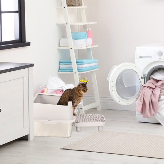 US Local Stainless Steel With Plastic, Buckle Style With Shovel, Foot Pad, White Litter Box