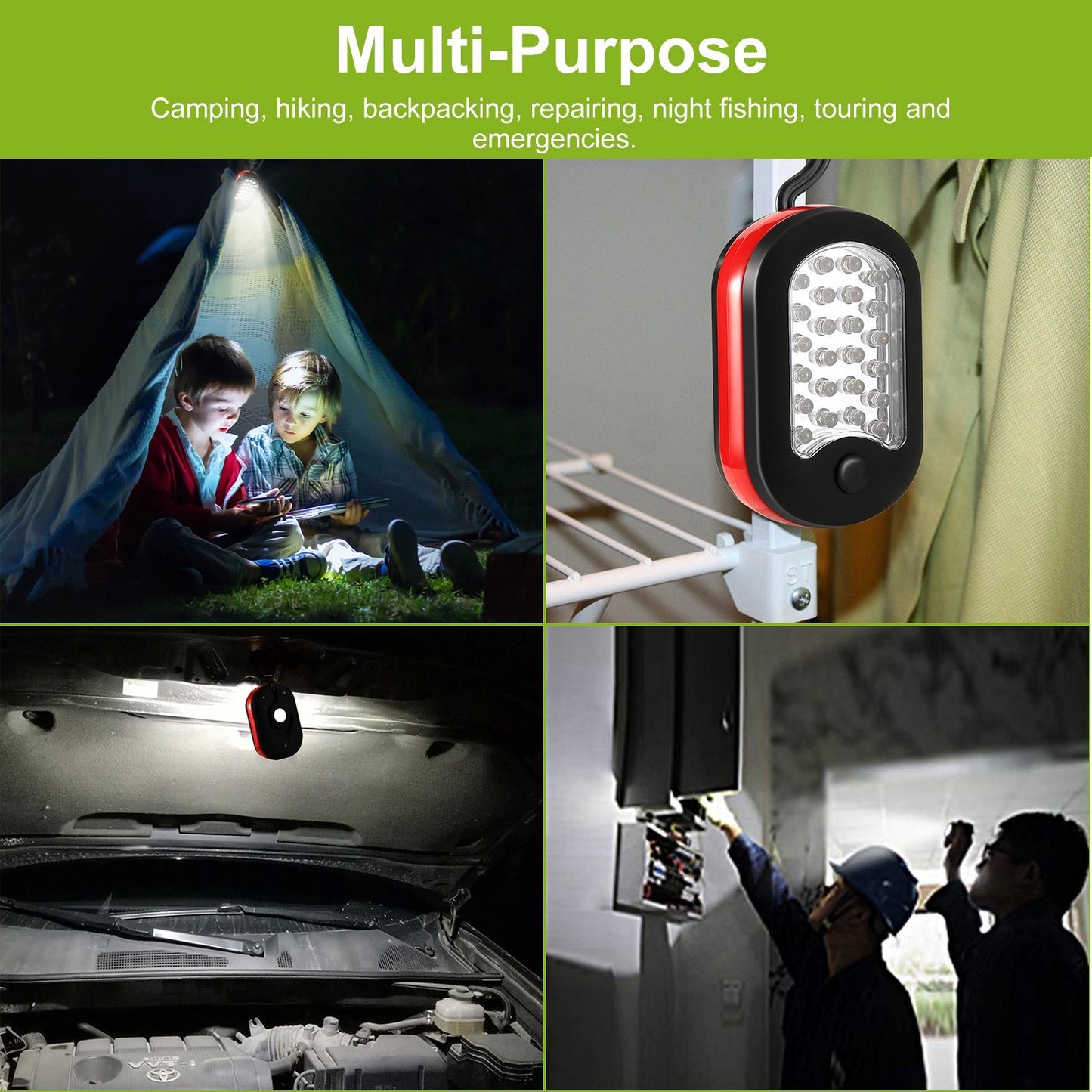 US Local 1Pc Magnetic LED Work Light With Hook Compact Flashlight For Camping Hiking Emergency