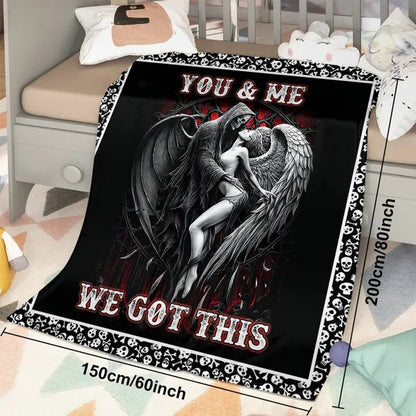 US Local Beauty And Ghost Human Skeleton Printed Halloween Soft Cozy Lightweight Durable Plush Flannel Throw Blanket For Bedroom Living Rooms Sofa Couch 50Inchx60Inch