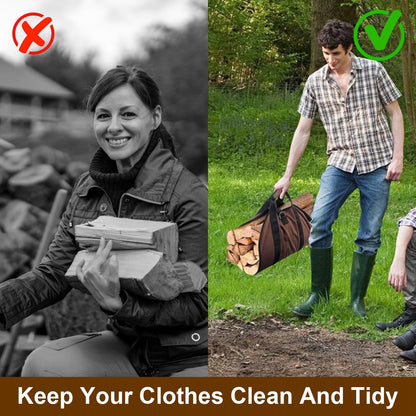 US Local 1 Pc Firewood Carrier Bag With Handle Durable Wear Resistant Fireplace Logs Holder Side Opening Wood Storage Carrying Bag For Indoor Fireplace Outdoor Camping