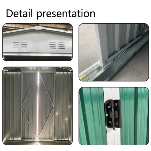 Metal Anti-Corrosion Utility Tool House With Lockable Door, Garden Shed 10FTx8FT Apex Roof Grey With Windows And Aluminum Alloy Frame