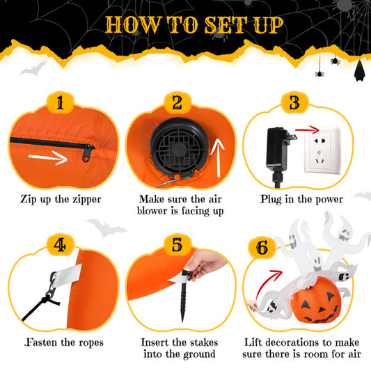 5.9 FT Halloween Inflatable Pumpkin Ghost Outdoor Decorations, Scary Blow Up Yard Decor With Built-in LED Lights For Holiday Party Yard Lawn Garden Decor Indoor Outdoor 12V