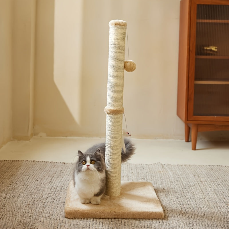 US Local Extra Thick Indoor Cat Scratching Post With Hanging Ball Toy - Durable Fiberboard Claw-Friendly Surface For Cats, Sturdy & Safe Design For Play And Relaxation, Cat Scratcher