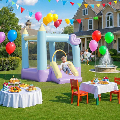 US Local Inflatable Bounce House With Air Blower, Slide, Stakes, Repair Patches, Storage Bag, For Kids Ages 3-8, 98 X 65 X 79