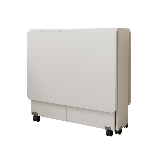 US Local Folding Drop Leaf Dining Table With 6 Wheels And 2-Layer Storage Shelf, Space Saving Table For Small Spaces, 47.2 Inch D X 23.6 Inch W X 30.3 Inch H, White