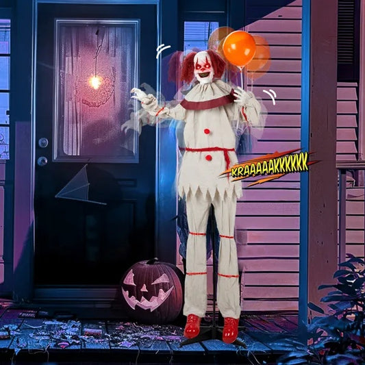 5.7ft Red Eyes, Voice Control, Joker And Balloon, Halloween Standing Decoration Outdoor