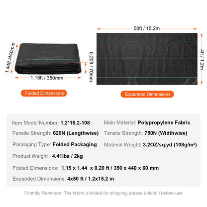 US Local VEVOR Weed Barrier Landscape Fabric   Heavy Duty Woven PP Weed Control Mat