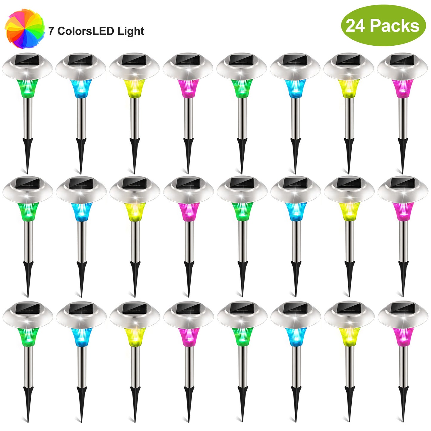 US Local 24 Pcs 12Pcs 8Pcs 4Pcs Solar Garden Lights IP44 Waterproof 7 Color Changing For Yard Driveway Walkway