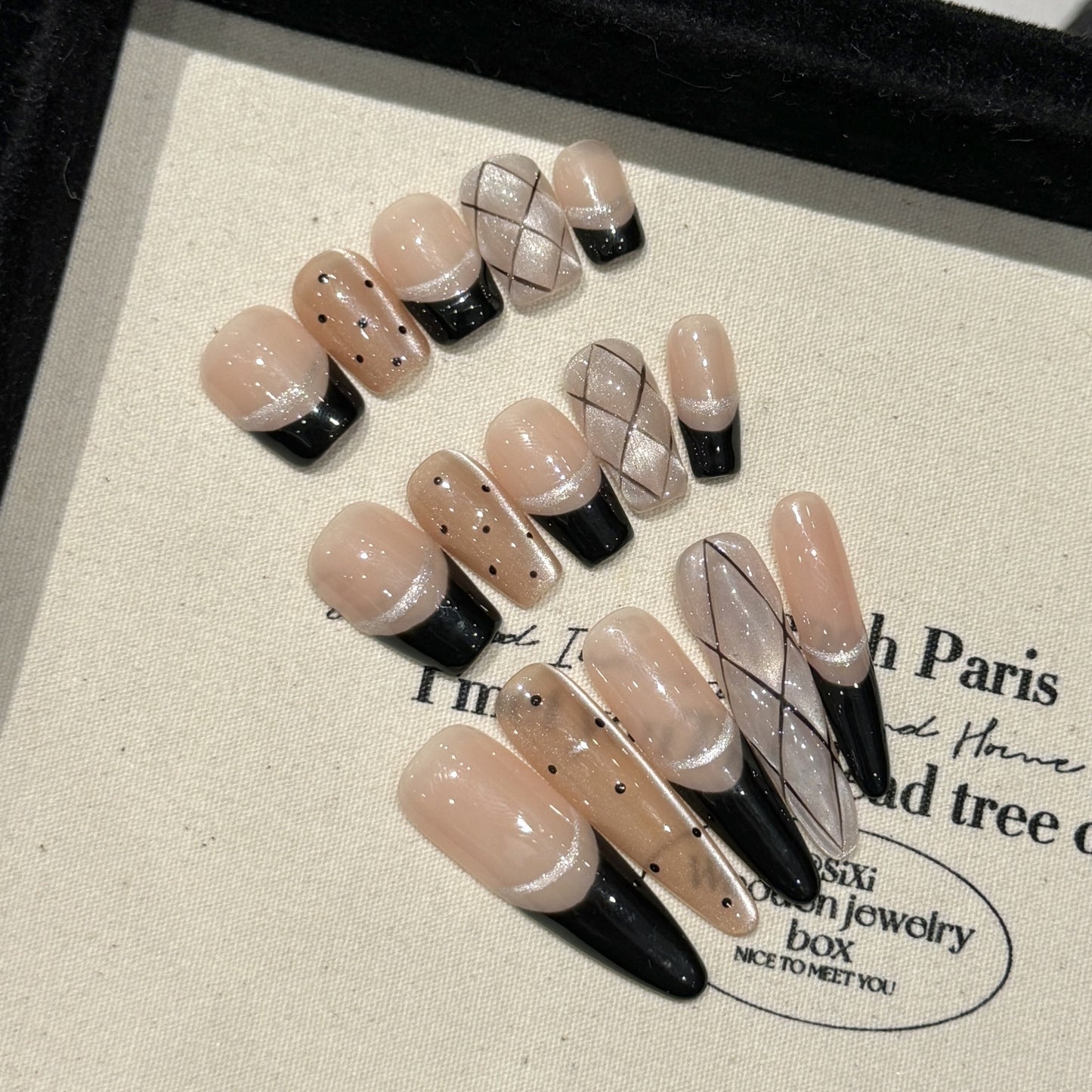 US Local French Black Edge Classic Style Handmade Wearable Manicure