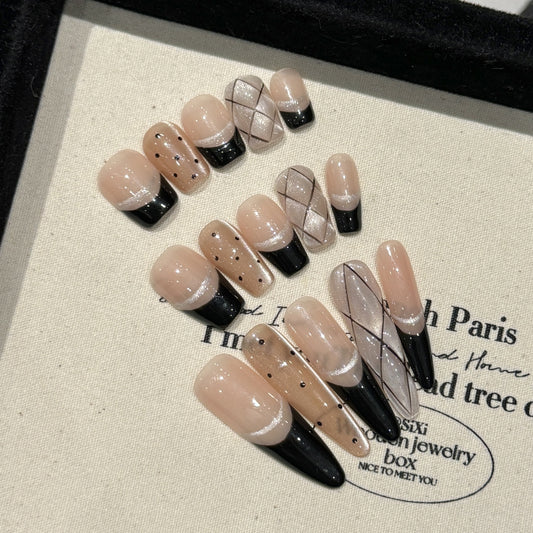 US Local French Black Edge Classic Style Handmade Wearable Manicure