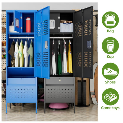 US Local 1 Door Metal Locker With Hanging Rod,Metal Storage Locker With Mesh,Suitable For Gym,Basketball Gym,Gymnasiums,Utility Room,Assembly Required,Black