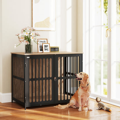 US Local 39 Dog Crate Furniture W Anti-Chew Resistant Mesh, Anti-Escape Single Door, For Large Dogs, Walnut Brown