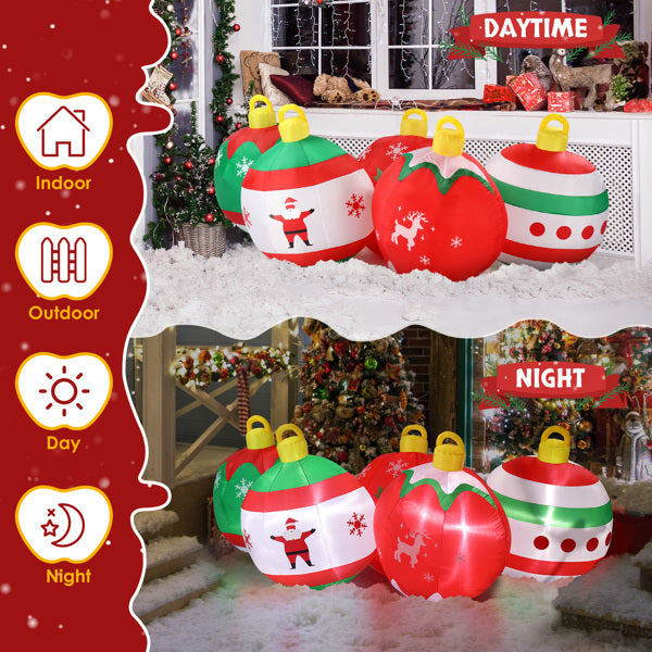 US Local 6.9ft Five Christmas Balls, Five LED Lights, Bundle Pocket, Christmas Inflatable Decoration