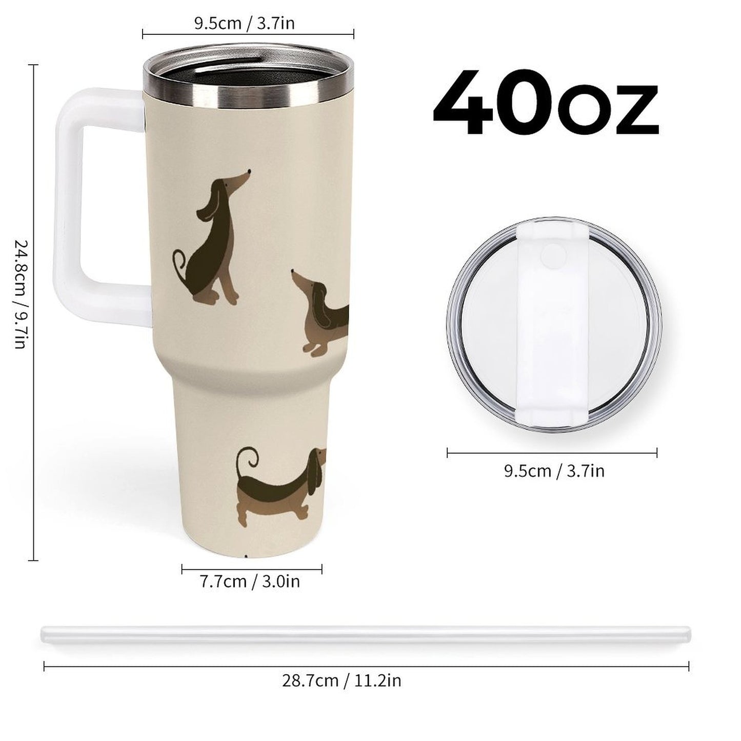 PHDT00352 POD US Local Tumbler 40 oz Large Capacity Car Cup Dachshund, Brown, Pet Dog