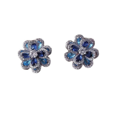 Women's Fashion Blue Flower Stud Earrings