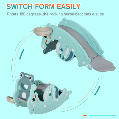 US Local 3-in-1 Kids Portable Slide Rocking Horse Toy with Basketball Hoop for Age 1.5-3 Boys and Girls