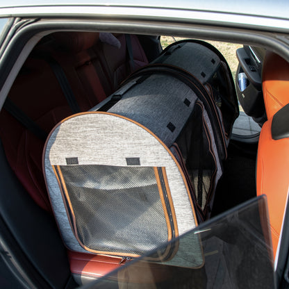 US Local Portable Soft-sided Pet Cat Carrier With Divider, Two Compartments, Padded And Storage Bag, Grey