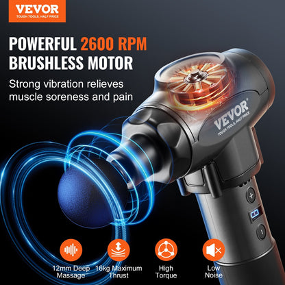 US Local VEVOR Massage Gun Deep Tissue With 9 Speed Levels & 6 Massage Heads, 24V 2500mAh Batteries, Percussion Muscle Massager For Athletes, Handheld Electric Massage Gun For Pain Relief, Muscle Relaxation