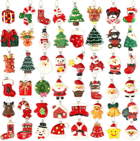 US Local 36PCS Mini Resin Christmas Ornaments Tiny Christmas Hanging Ornaments For Tree Xmas Miniatures Figurines Charms With String Resin Hanging Pendants For Holiday Party