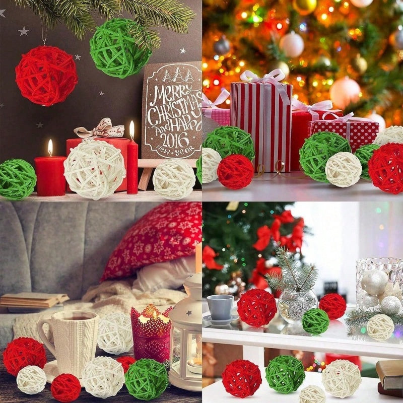US Local 30 Pcs Christmas Rattan Balls Decorations Christmas Wicker Balls Decorative For Christmas Home Decor DIY Vase Bowl Filler Ornament Table Decoration