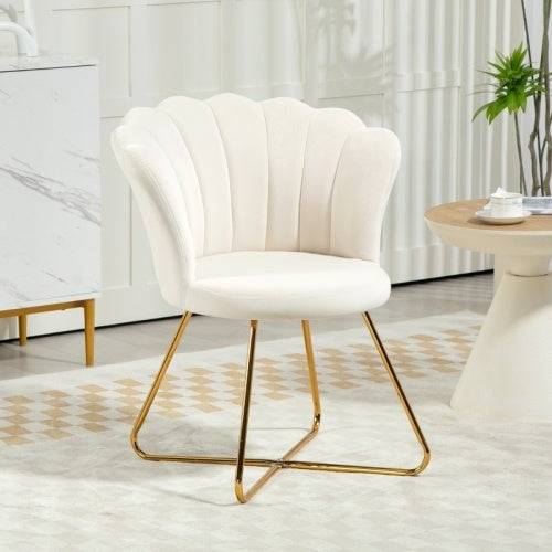 UK Local HOMCOM Velvet-Feel Lotus Petal Accent Chair - Cream
