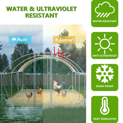 US Local Large Chicken Coop Metal Chicken Run With Waterproof And Anti-UV Cover, Dome Shaped Walk-in Fence Cage Hen House For Outdoor And Yard Farm, 9.84 X 19.68 X 6.56 Ft