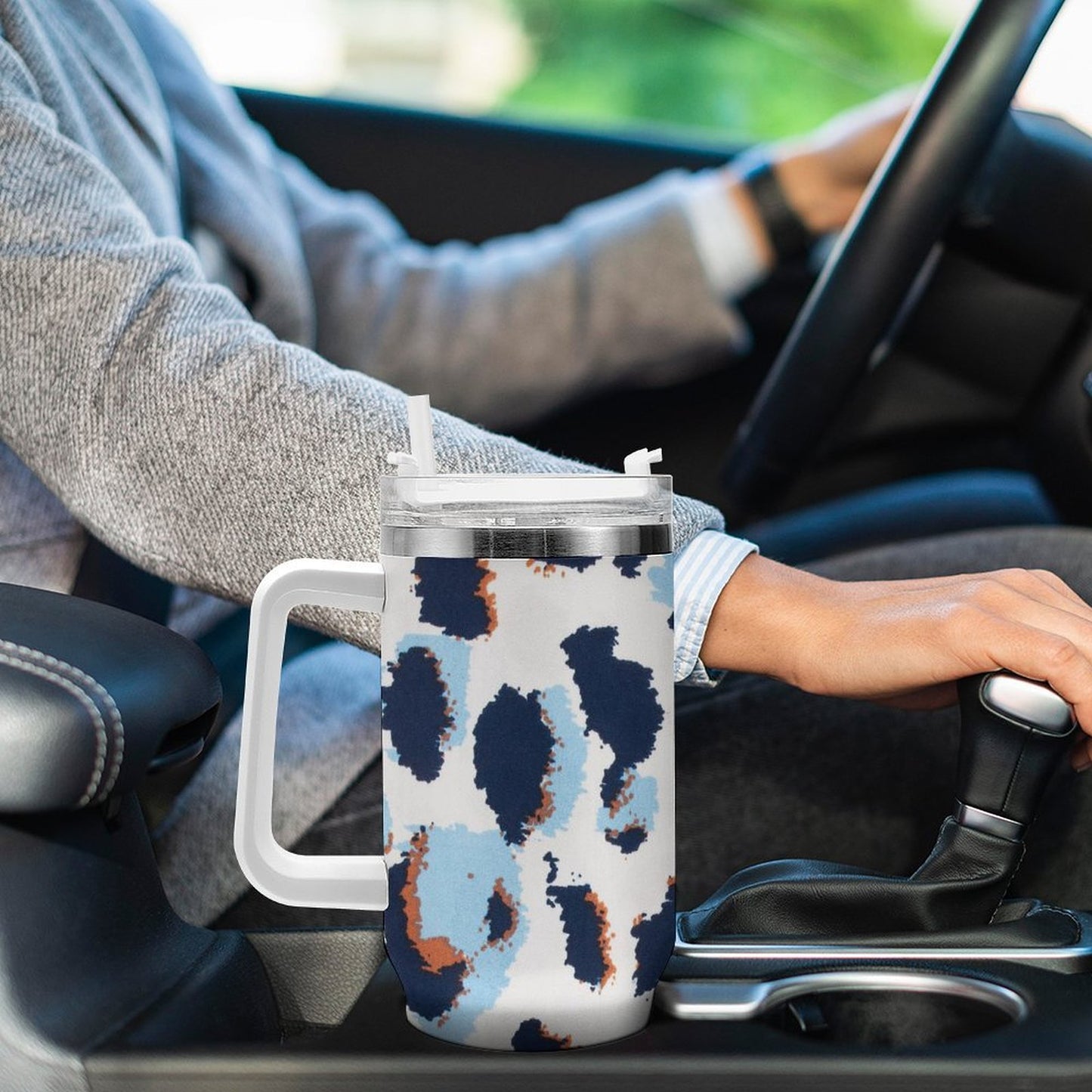PHDT00229 POD US Local Tumbler 40 oz Large Capacity Car Cup Blue Leopard Print