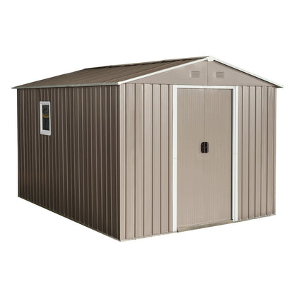 US Local 10x8ft Outdoor Metal Storage Shed With Metal Floor Base,with Window,Grey