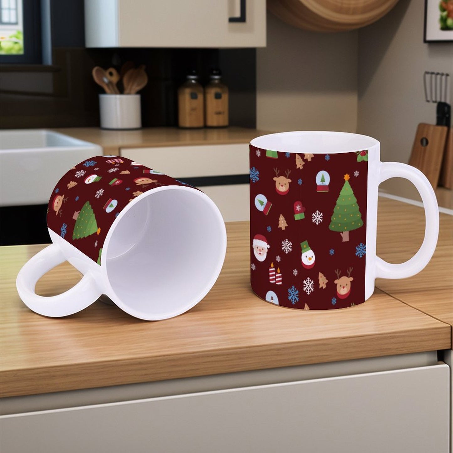 POD US Local White mug with full print, Christmas Tree Santa Snow Red 0010