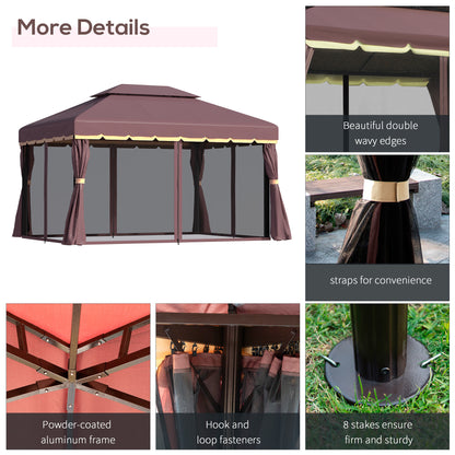 US Local 10x13 Aluminum Gazebo Patio Canopy  Outdoor Shelter With Double Roof, Netting & Curtains