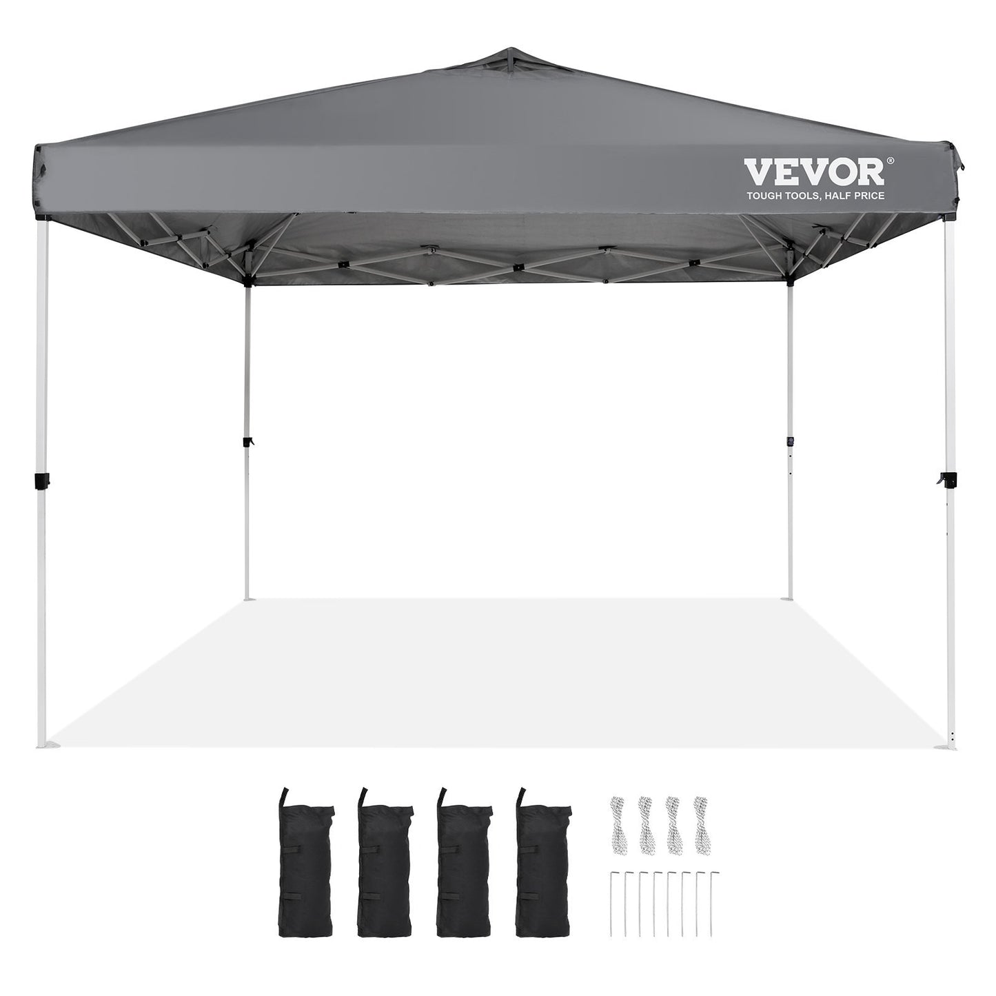 US Local VEVOR Pop Up Canopy Tent, 10 X 10 Ft, 250 D PU Silver Coated Tarp, With Portable Roller Bag And 4 Sandbags, Waterproof And Sun Shelter Gazebo For Outdoor Party, Camping, Commercial Events, Dark Gray