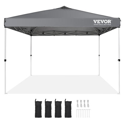 US Local VEVOR Pop Up Canopy Tent, 10 X 10 Ft, 250 D PU Silver Coated Tarp, With Portable Roller Bag And 4 Sandbags, Waterproof And Sun Shelter Gazebo For Outdoor Party, Camping, Commercial Events, Dark Gray