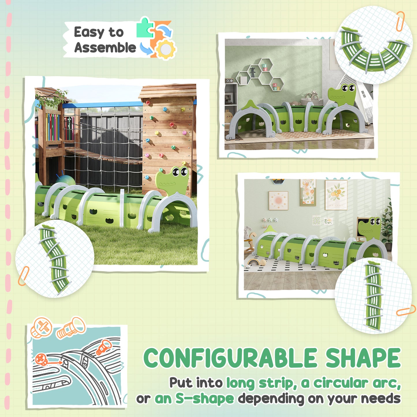 US Local Crocodile Design Kids Play Tunnel for Kids to Crawl Through