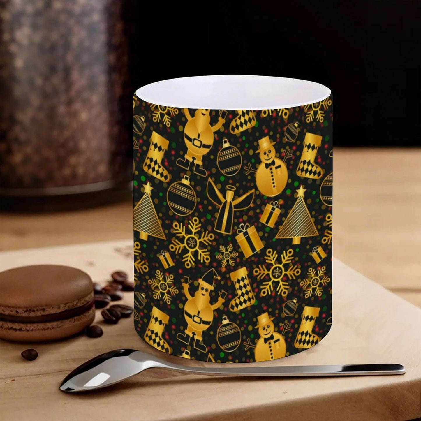 POD US Local White mug with full print, Christmas Black Gold 0049