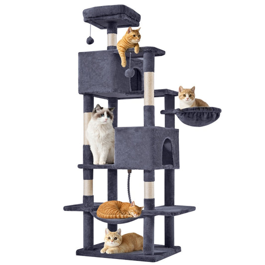 US Local 66 Inch Cat Tree Tower, Large Multi-Cat Climbing Extended Platform, Hammock, Pet House For Indoor Cats And Kittens Play
