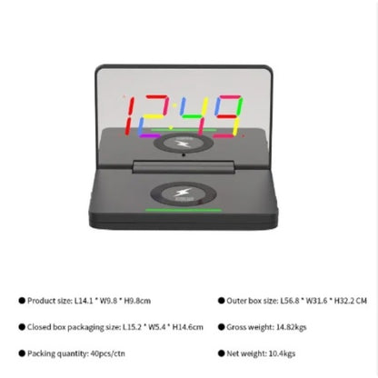 US Local Mirror Digital Alarm Clock Desktop Foldable Wireless Charger Selling Electronic Mirror LED Alarm Clock