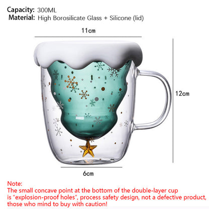 Cute Christmas Tree Mug,High Borosilicate Double Layer Glass Cup With Handle For Milk,Heat-resistant Coffee Cups Christmas Gifts
