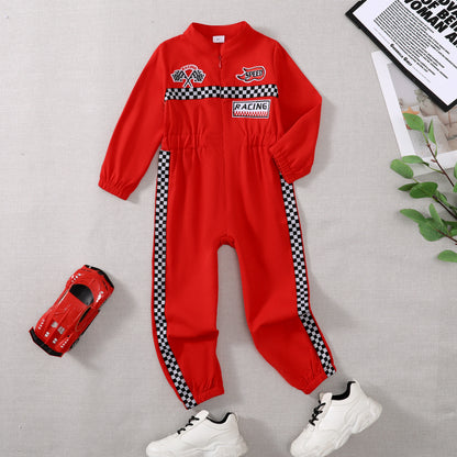 US Local Toddler Child Girls Boys Racing Driver Jumpsuit, Racer Outfit, Halloween Christmas Carnival Party Race Car Driver Clothing Set