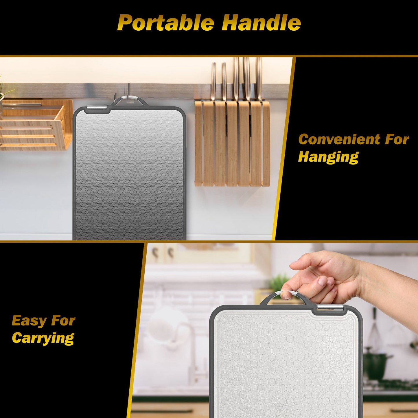 US Local 2Pcs Double Sided Cutting Board Stainless Steel PP Chopping Board Lightweight Kitchen Cutting Board Mesh Design With Grinding Zone Knife Sharpener Handle Dishwasher Safe