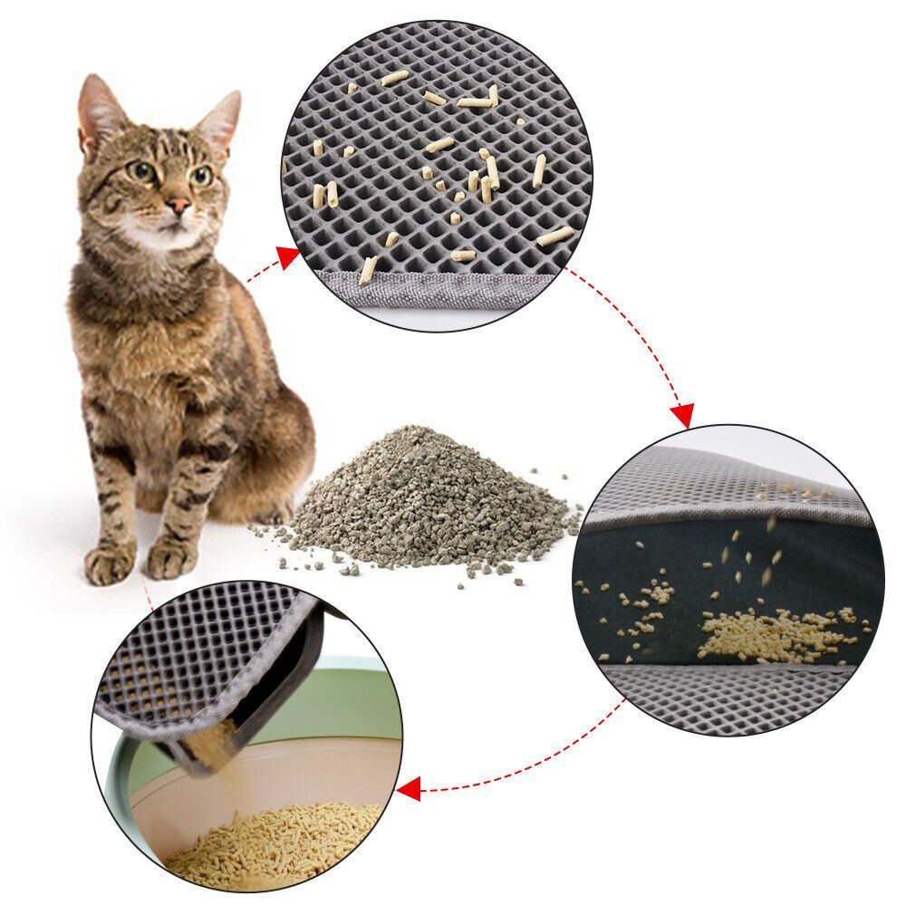 US Local Kitty Cat Litter Mat Trapping Honeycomb Double Layer Design Waterproof Double Layer EVA Cat Litter Pad Waterproof Non-slip Sand Basin Filter Kitten Dog Washable Mattress