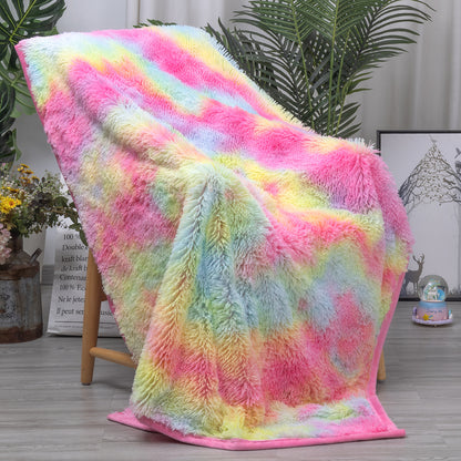 US Local 1 Piece Shaggy Blanket Plush Faux Fur Blanket For Bed Sofa Ultra Soft Luxury Sherpa Blanket Rainbow Colorful  Blanket