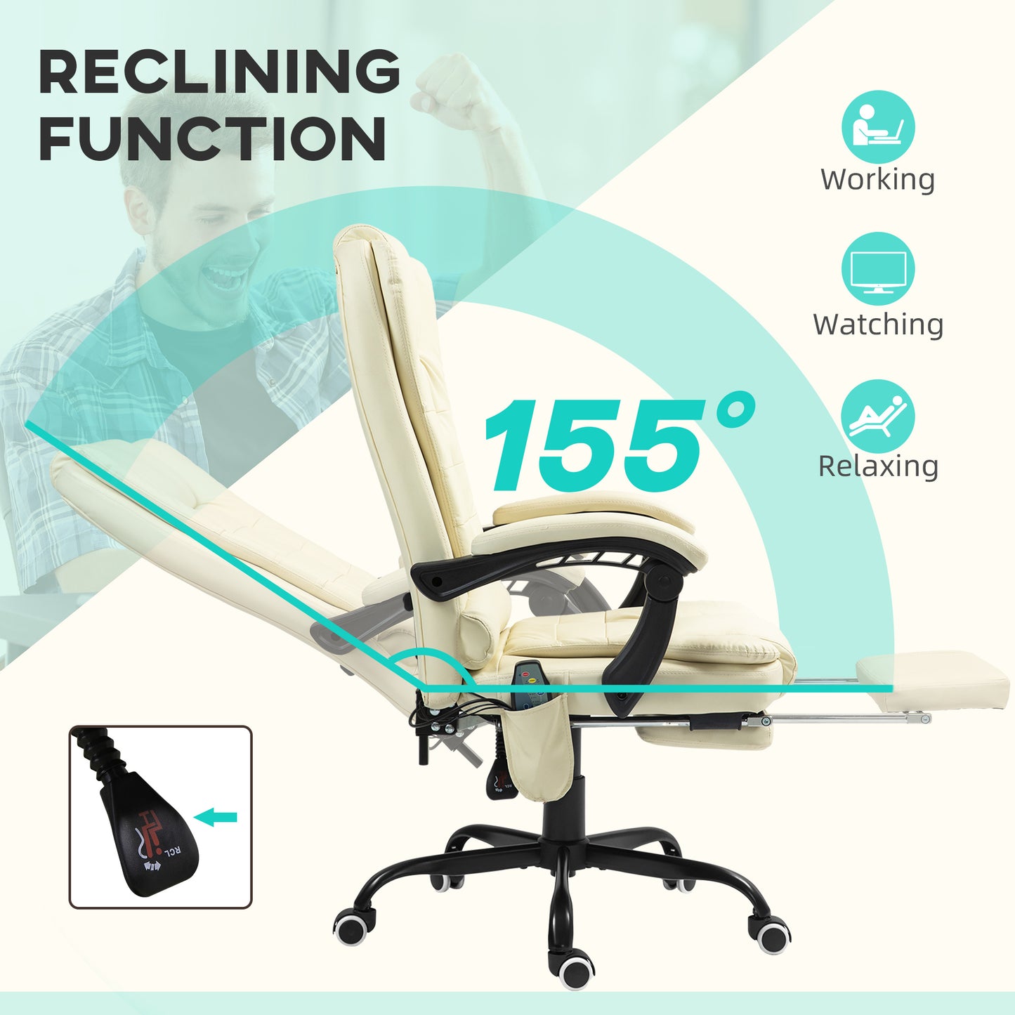 US Local 7-Point Vibrating Massage Office Chair High Back Massaging Office Desk Chair With Lumbar Support, Footrest, Cream White